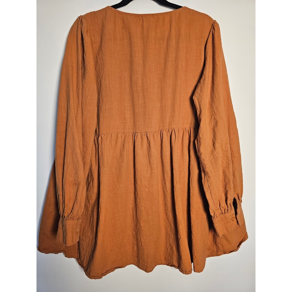 Boho Chic Soul Crochet Lace Babydoll Blouse Womens 1X Rust Orange Cotton CS-0316 - Picture 2 of 8